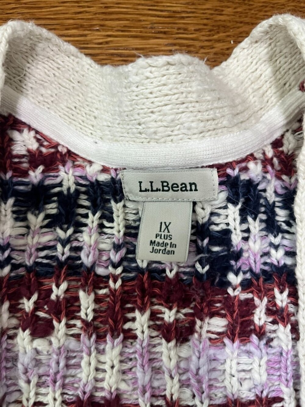 LL Bean Cardigan Sweater Open Front Plus Size 1X Boho Cotton Knit Pockets - Picture 2 of 4